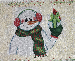 Magical Snowman Table Runner, Festive Holiday White Tapestry, 13" X 90"