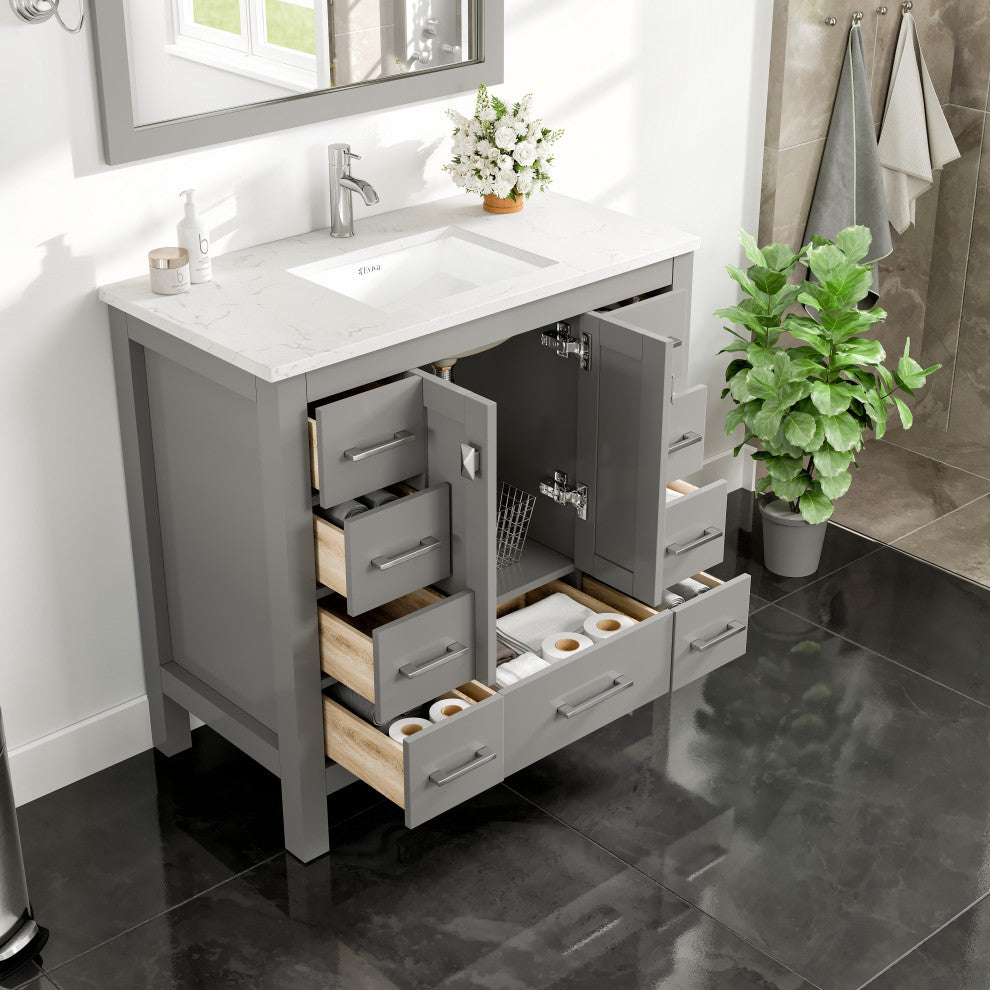 Eviva Hampton 36" Gray Vanity With White Quartz Top