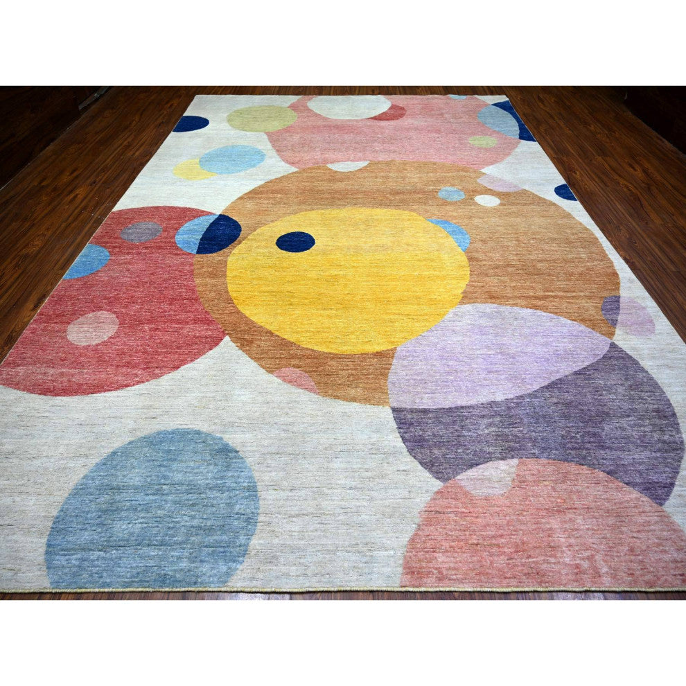Colorful, The Circles Design 100% Wool Hand Knotted, Oriental Rug, 10'x13'9"