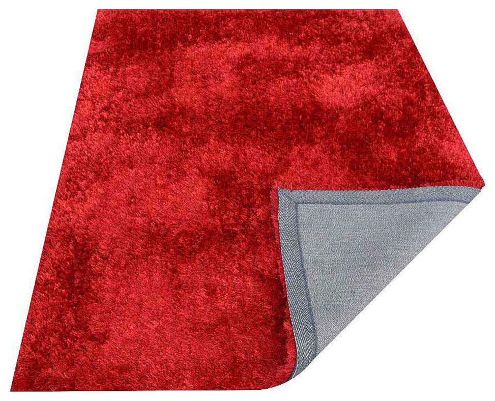 HAND TUFTED SHAG POLYESTER ECO-FRIENDLY AREA RUGS, Red Color, Solid Design