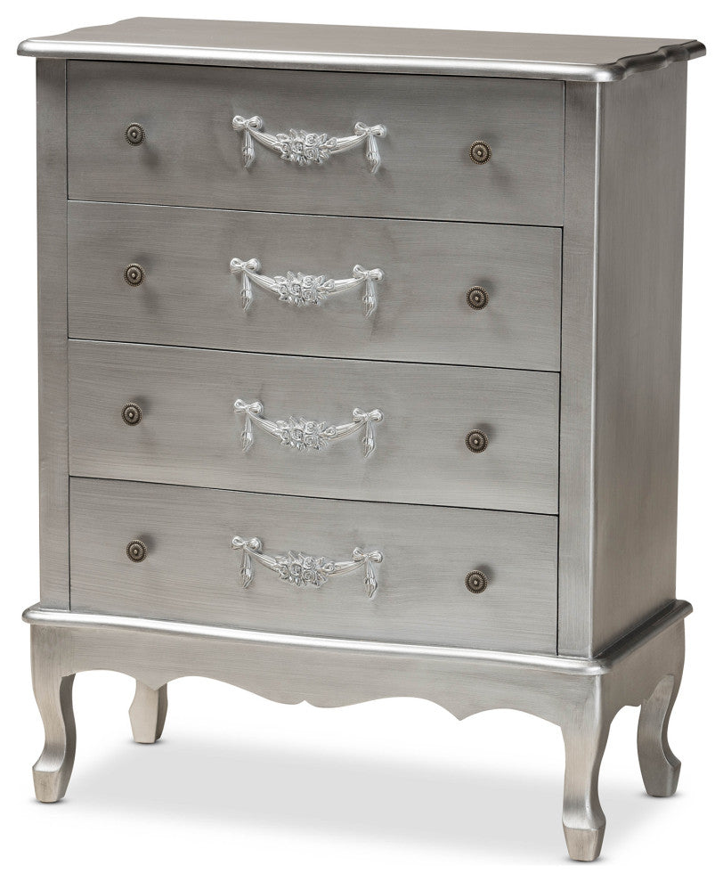 Callen Classic and Traditional Silver Finished Wood 4-Drawer Storage Cabinet