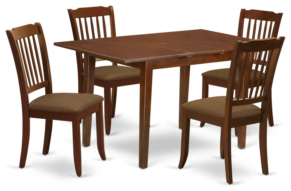 5Pc Dining Set, Rectangle Table, Butterfly Leaf, Linen White