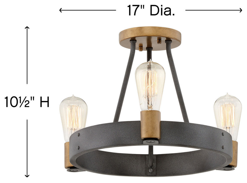 Hinkley Silas Medium Semi-Flush Mount, Aged Zinc