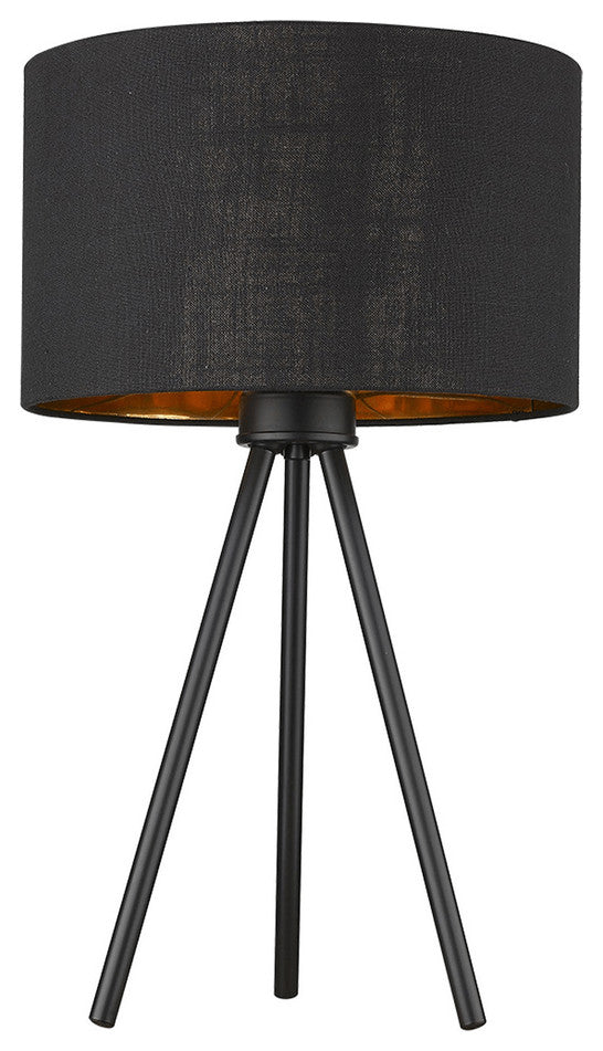 22" Black Metal Column Table Lamp With Black Drum Shade