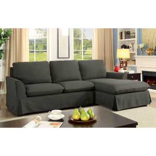 Transitional Sectional Sofa, Pillow Top Seat Cushions & Panel Skirted Base, Gray