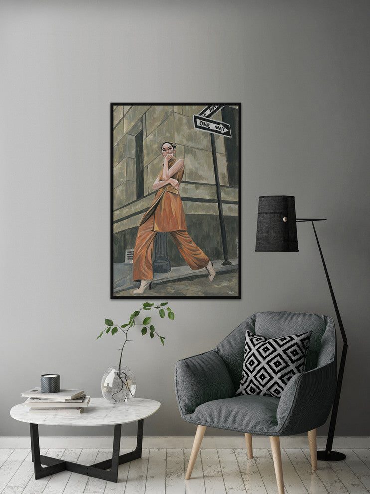 "Corner Street Fashion II" Floater Framed Painting Print on Canvas, 40"x60"