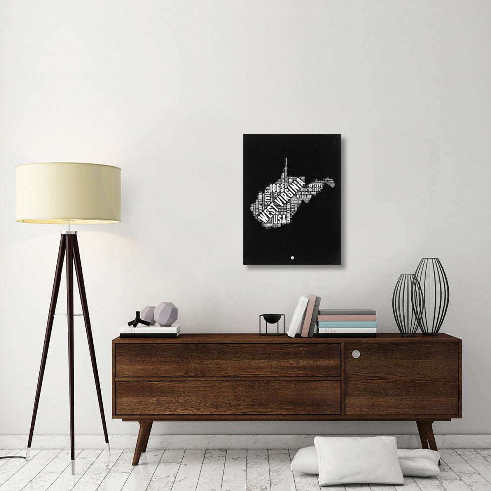 "West Virginia Black and White Map" Fine Art Print