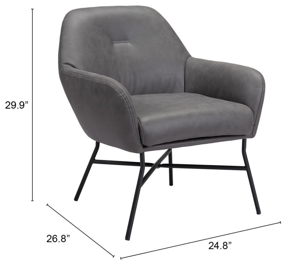 Accent Chair, Steel Metal, Fabric, Vintage Gray, Black, Lounge Hospitality