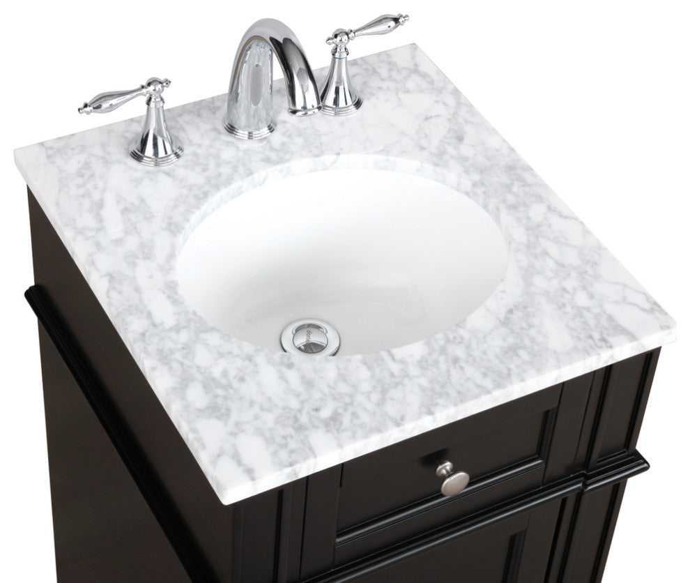 Home Living Vanity with Carrara White Marble Countertop, Black, 18", Single Sink