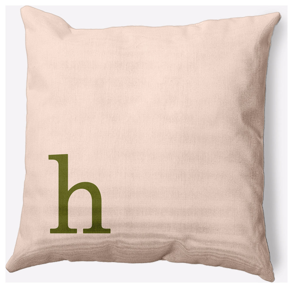 20" x 20" Modern Monogram Indoor/Outdoor Polyester Throw Pillow, Olive