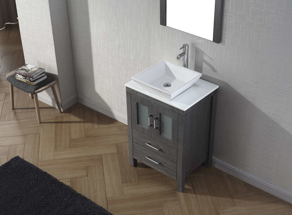 Dior 24" Single Bathroom Vanity, Zebra Gray, White Engineered Stone