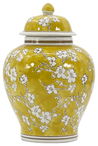 Floral Chinoiserie Jar 12", Yellow