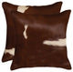 18"x18"x5" Brown and White Cowhide Pillow, Set of 2