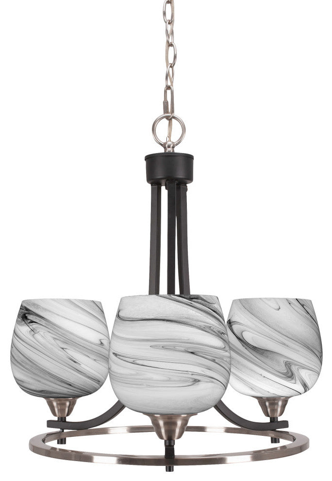 Paramount 3-Light Chandelier, Matte Black & Brushed Nickel, 6" Onyx Swirl