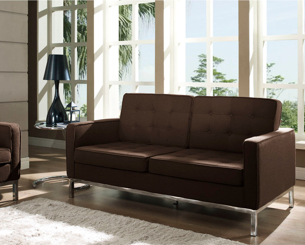 Modern Contemporary Living Room Wool Loveseat Sofa Chocolate