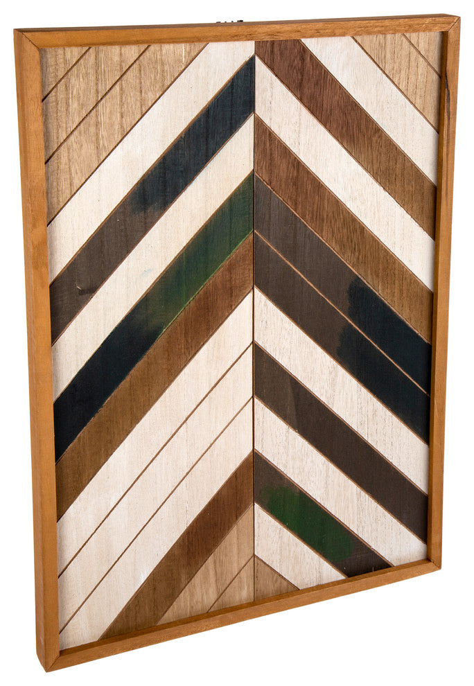 Geometric Distressed Wooden Wall Art, 16"x22", Brown, Beige