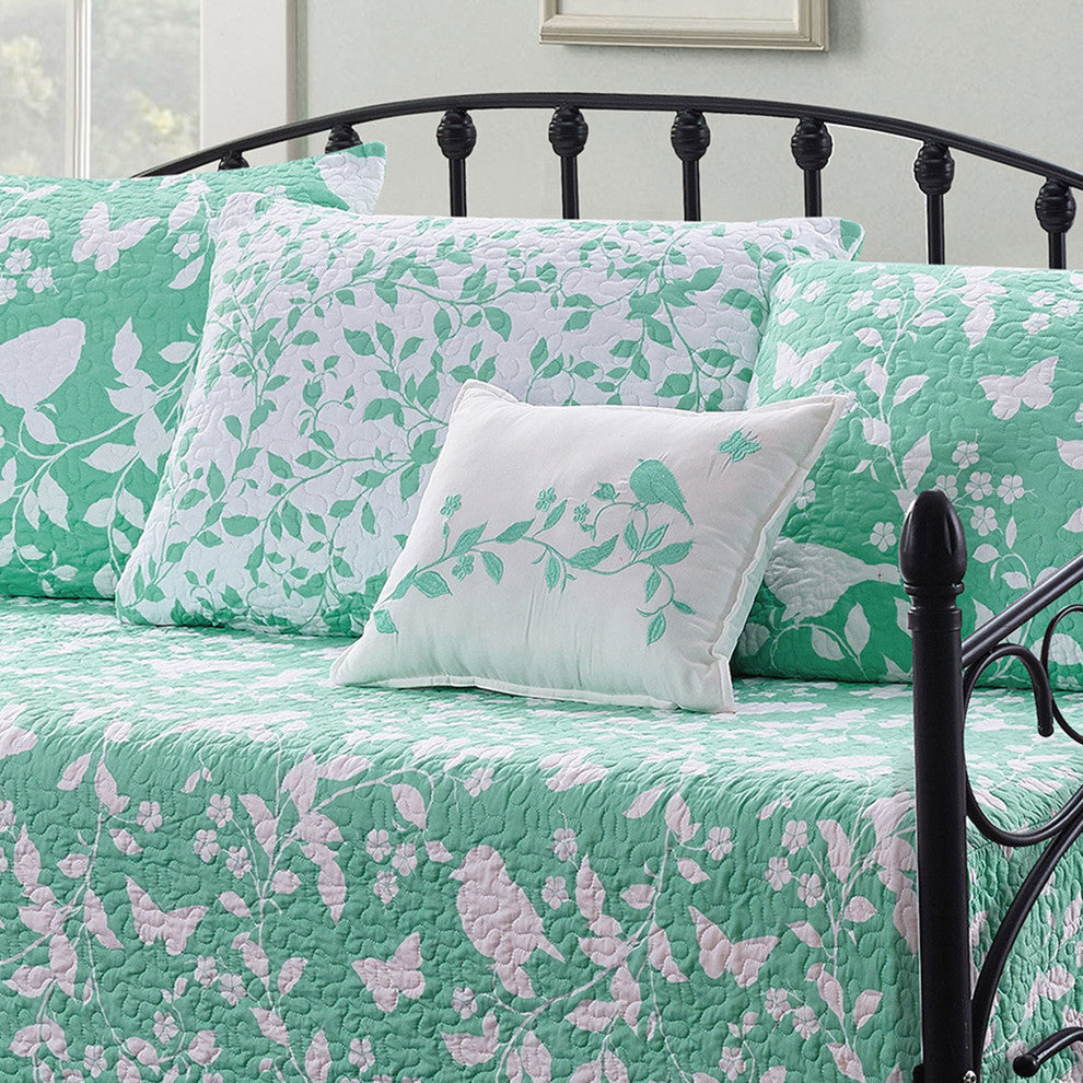 Birdsong 6-Piece Quilted Daybed Set, Teal, Daybed, 75"x39"