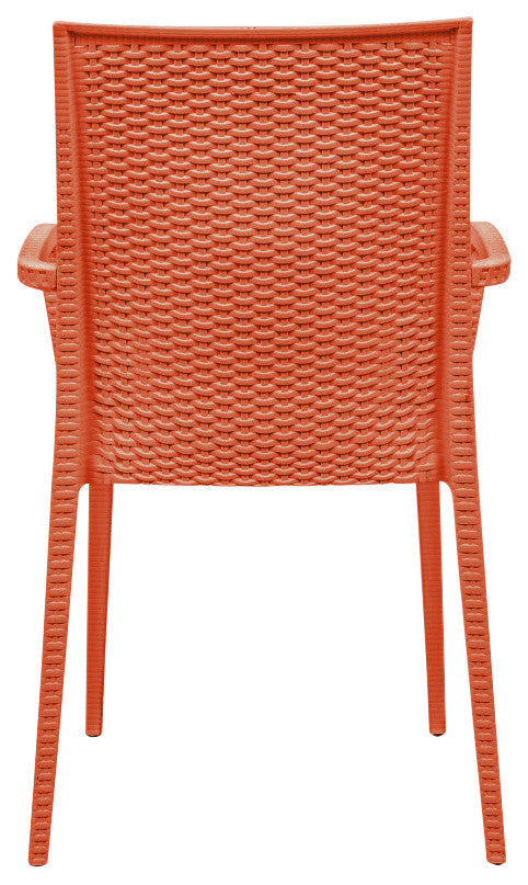 LeisureMod Weave Mace Indoor Outdoor Patio Dinin Armchairs, Black, Orange