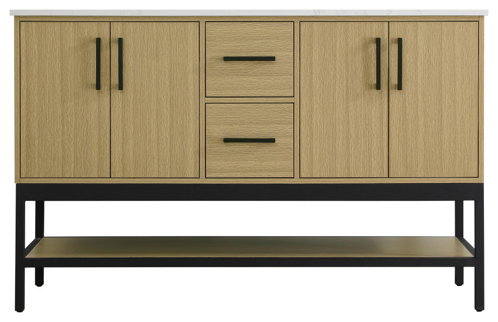 Home Living 54" Double Bathroom Vanity, Honey Brown