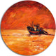 Fishing Boat In Red Hue, Seascape Panting Round Wall Art, 23"