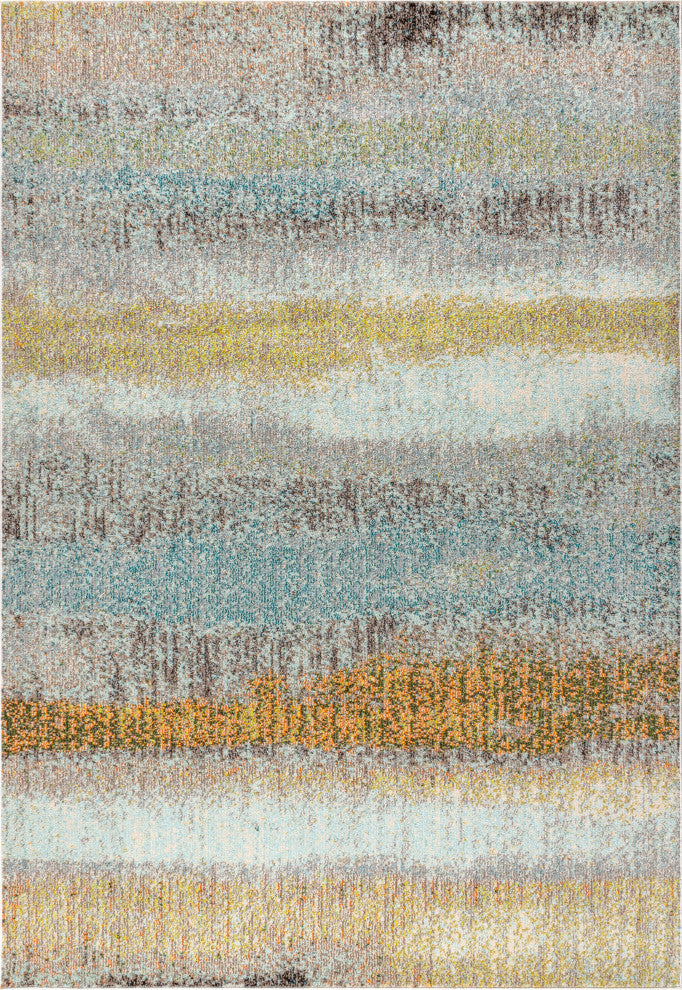 Contemporary POP Modern Abstract Vintage Area Rug, Cream/Yellow, 4 X 6