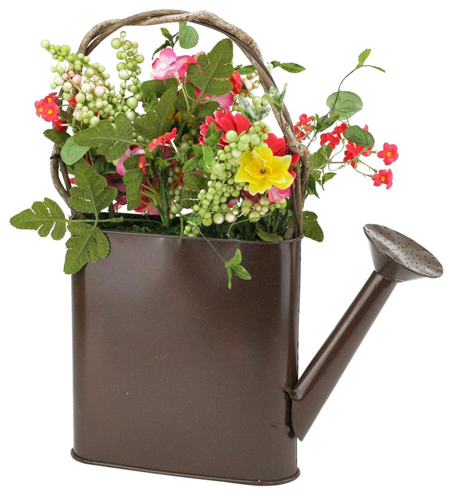 Silk Gerbera Daisy Spring Floral Arrangement Watering Can