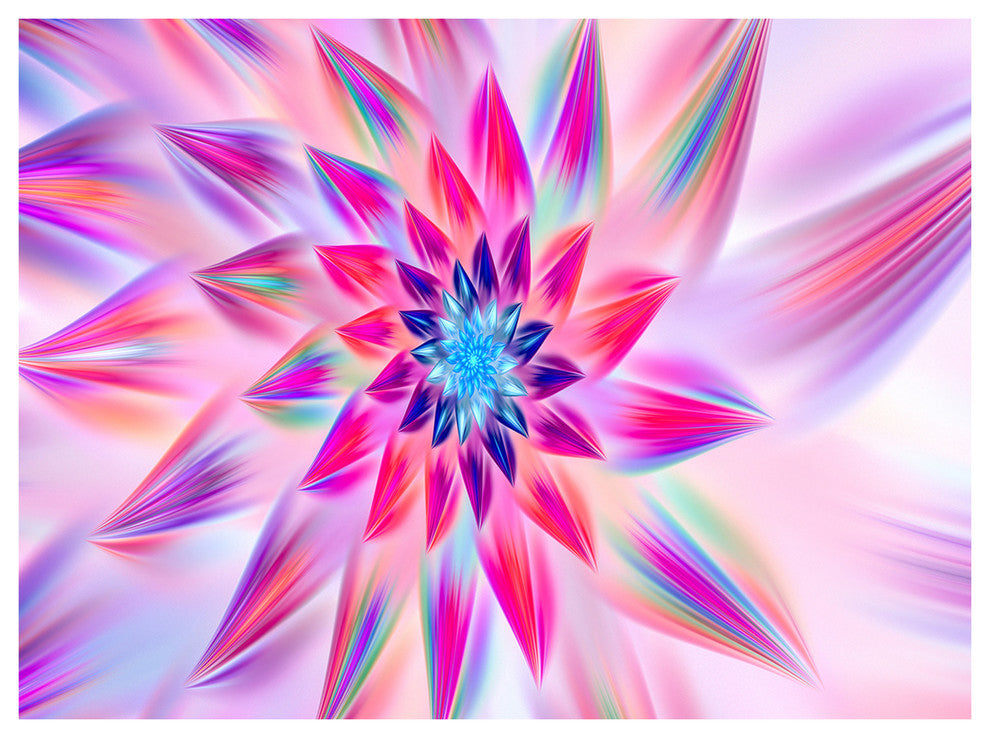 Huge Pink Blue Fractal Flower, Floral Canvas Art Print, 40"x30"