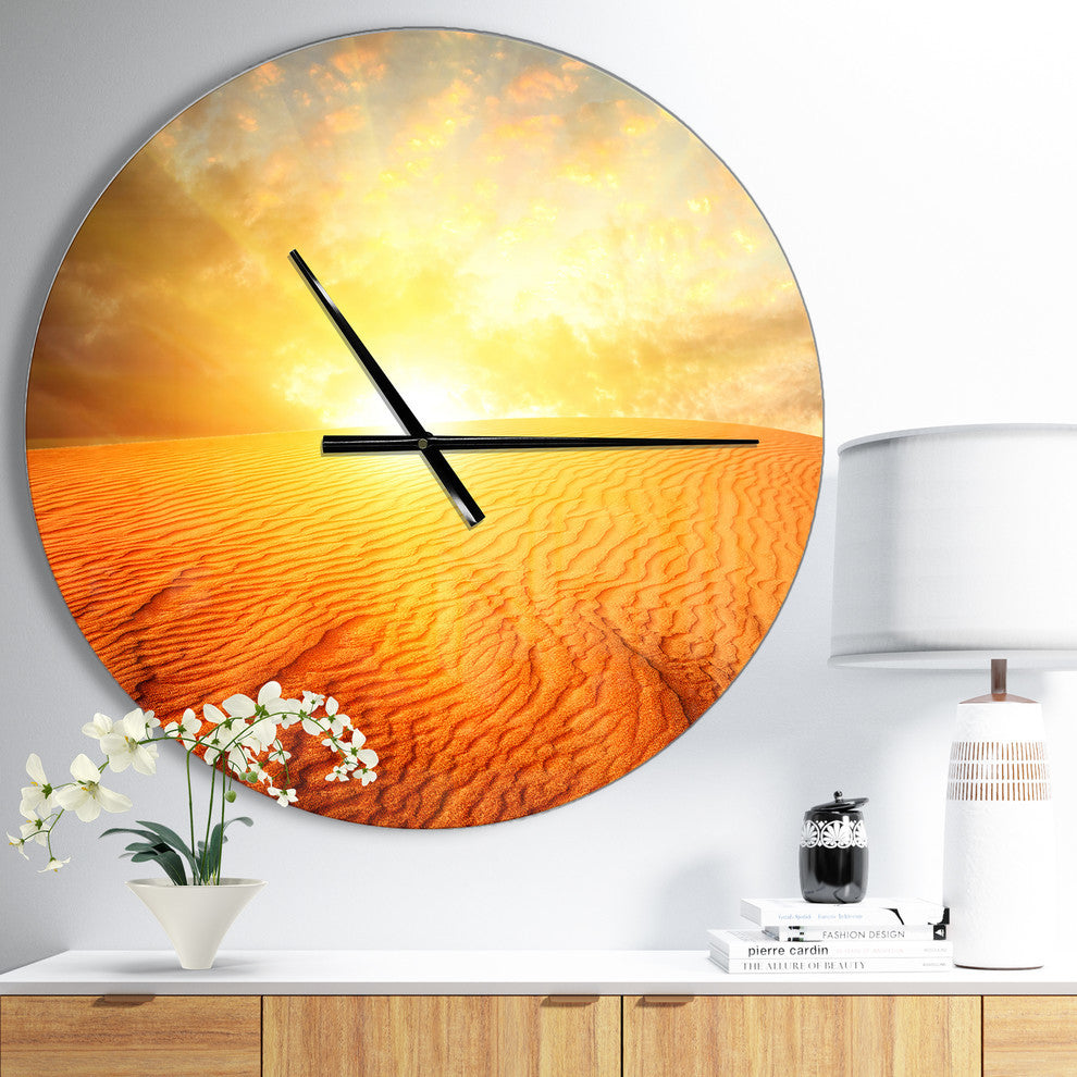 Sand Landscape With Sun Oversized Traditional Metal Clock, 23x23
