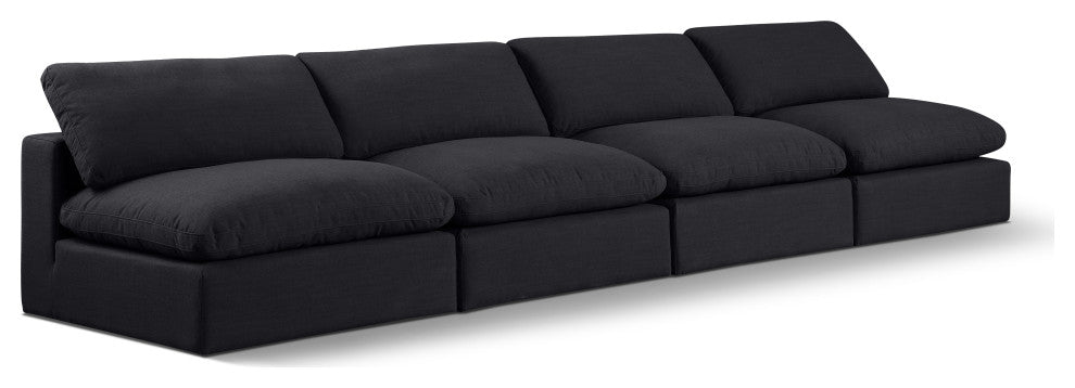 Comfy Upholstered Modular Sofa, Black, 4-Piece: 4 Armless Chair, Linen Textured Fabric
