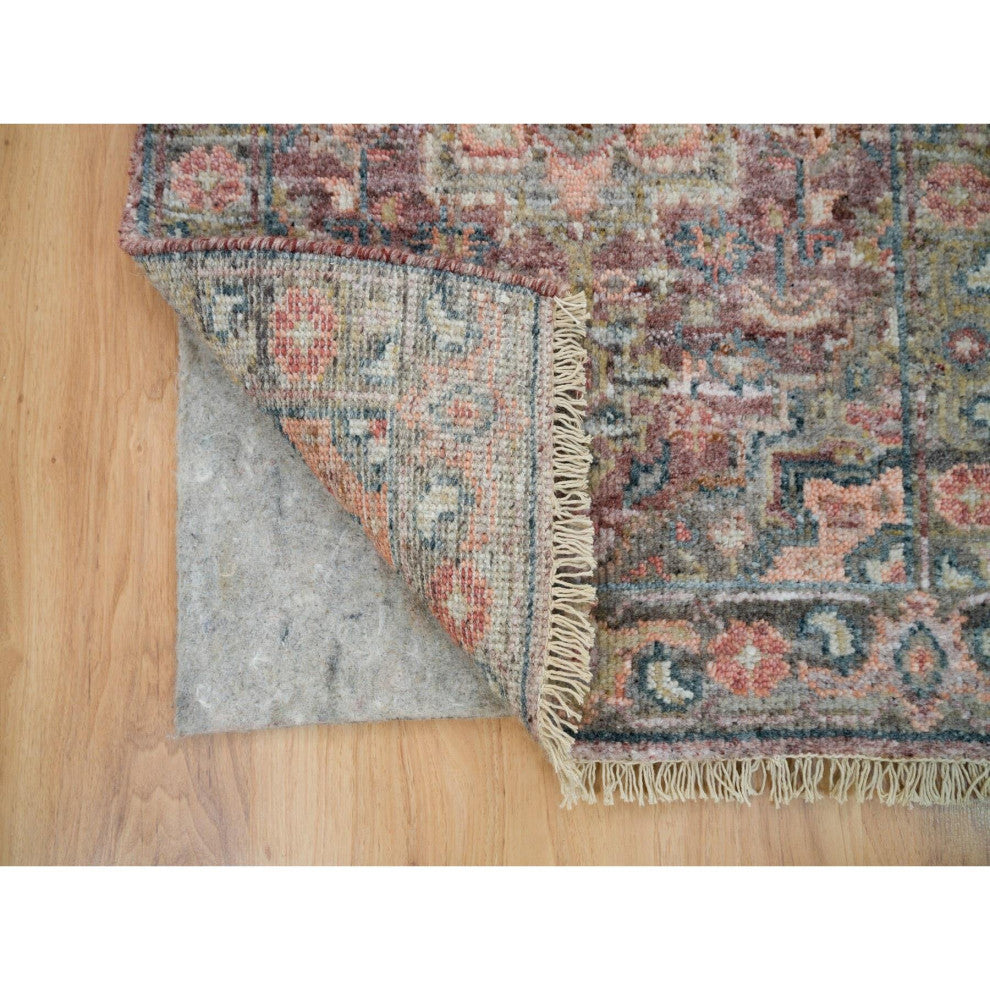 Sangria Red Soft Wool Heris Revival Hand Knotted Mat Oriental Rug, 2'x3'
