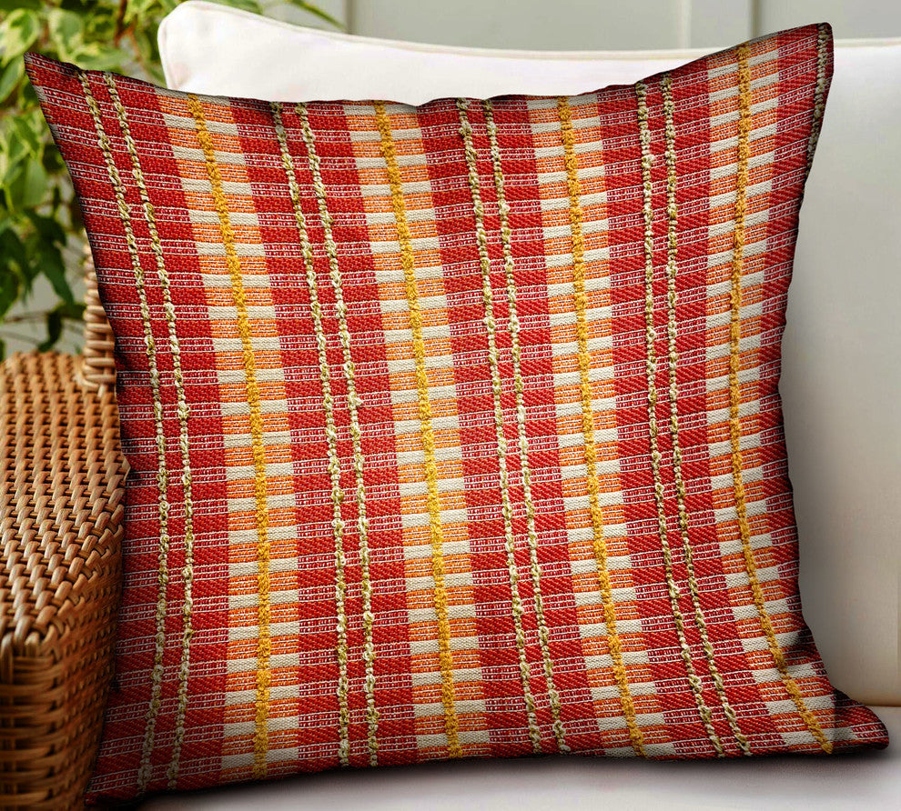 Plutus Cherry Tassel Orange Stripes Luxury Outdoor/Indoor Throw Pillow, 16"x16"