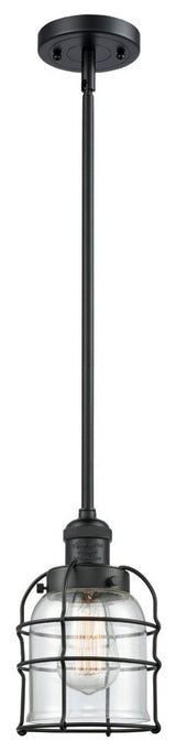 1-Light Small Bell Cage 8" Mini Pendant, Matte Black, Glass: Clear