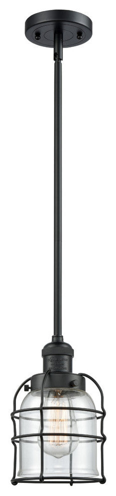 1-Light Small Bell Cage 8" Mini Pendant, Matte Black, Glass: Clear