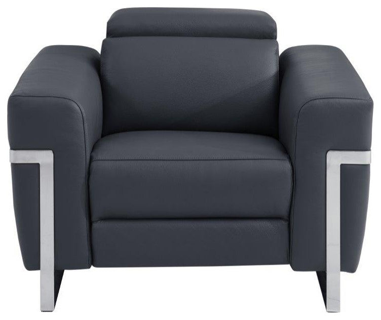 Prato Genuine Italian Leather Modern Chair, Dark Gray