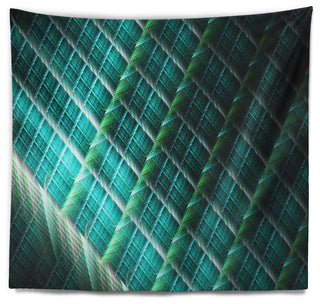 Green Fractal Grill Pattern Abstract Wall Tapestry, 92"x78"