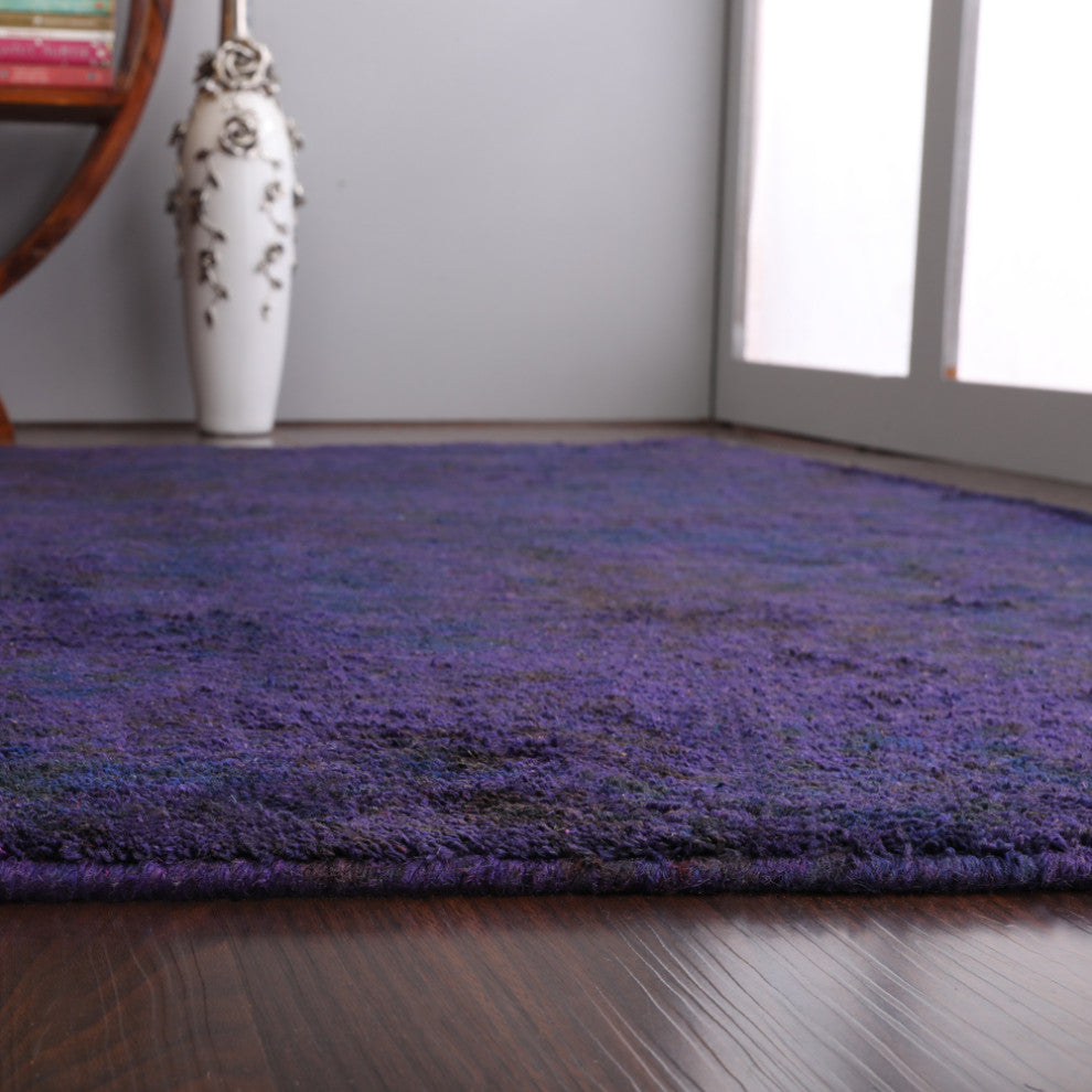 Hand Knotted Loom Silk Mix Area Rug Solid Purple