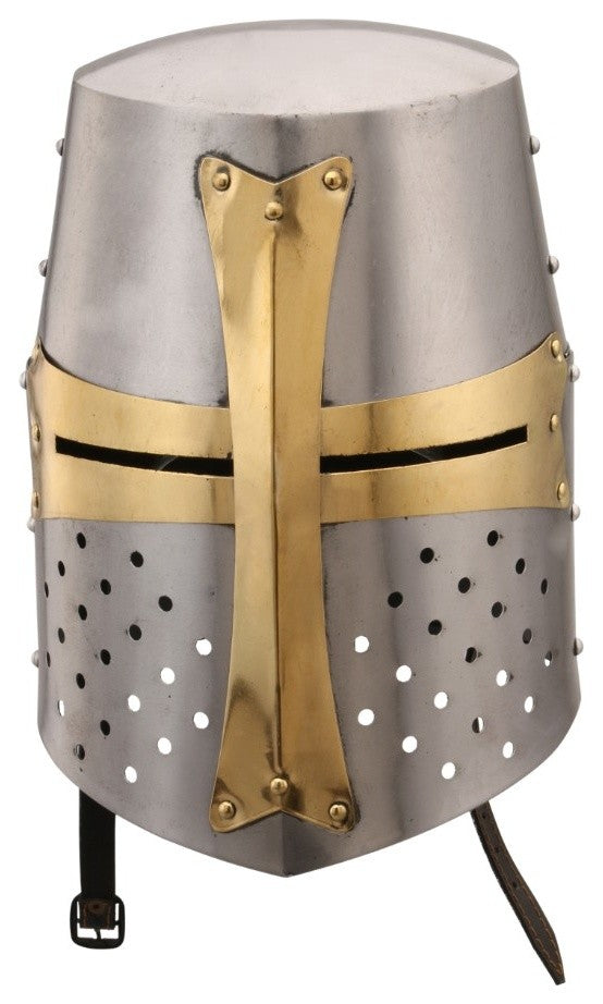 Medieval Brass Crusader Helmet, Silver and Gold
