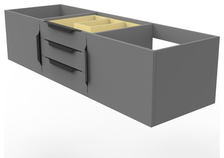 CastelloUSA Alpine 60" Wall Mounted Vanity, Base Only, Gray, Black Handles