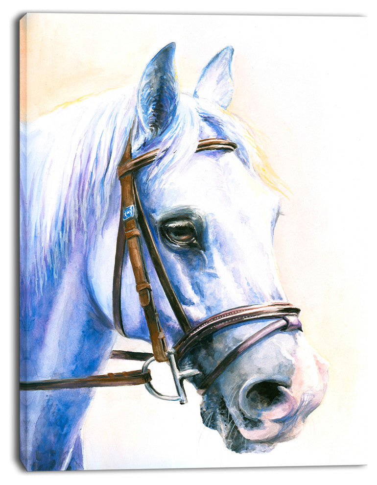 Blue Horse with Bridle, Abstract Canvas Art Print, 12"x20"