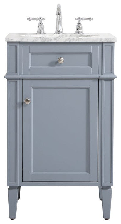 Home Living Vanity with Carrara White Marble Countertop, Gray, 21", Single Sink
