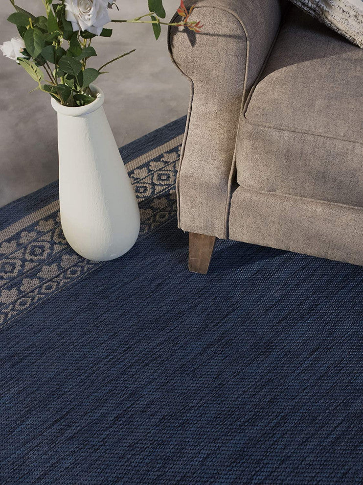 Outdoor Collection Oriental Accent Water Proof Rug, Midnight Blue, 5'3"x7'6"