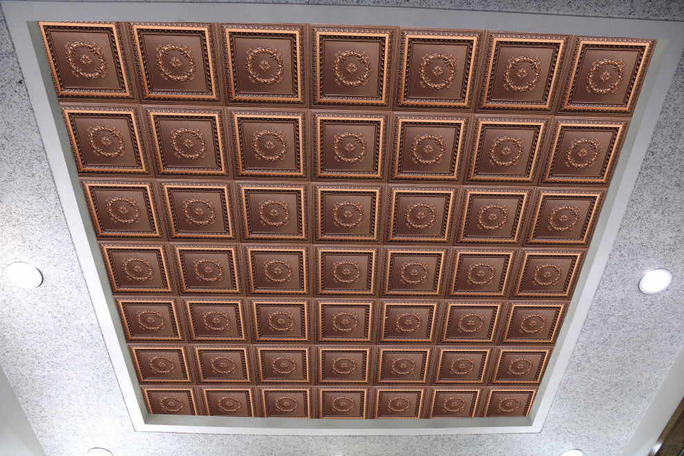 Antique Copper 3D Ceiling Panels, 2'x2', 40 Sq Ft, Pack of 10