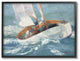 Sailboat Sea Slopes Ocean Blue Brown Beach Painting, 24"x30", Black Frame