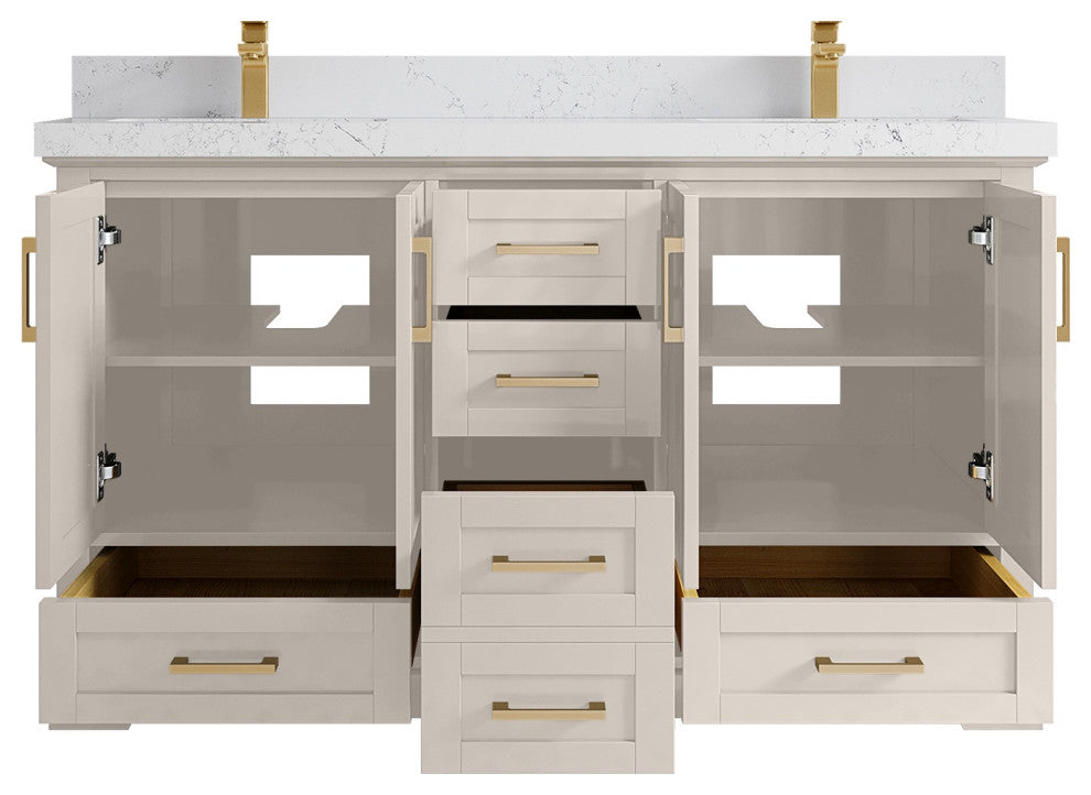 Boston 60" Double Bathroom Vanity in Fine Grain 2" Empira Quartz