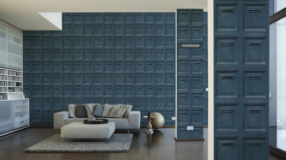 Loft Nature Textured Wallpaper, Numbered Post Boxes, Blue Black, One Roll