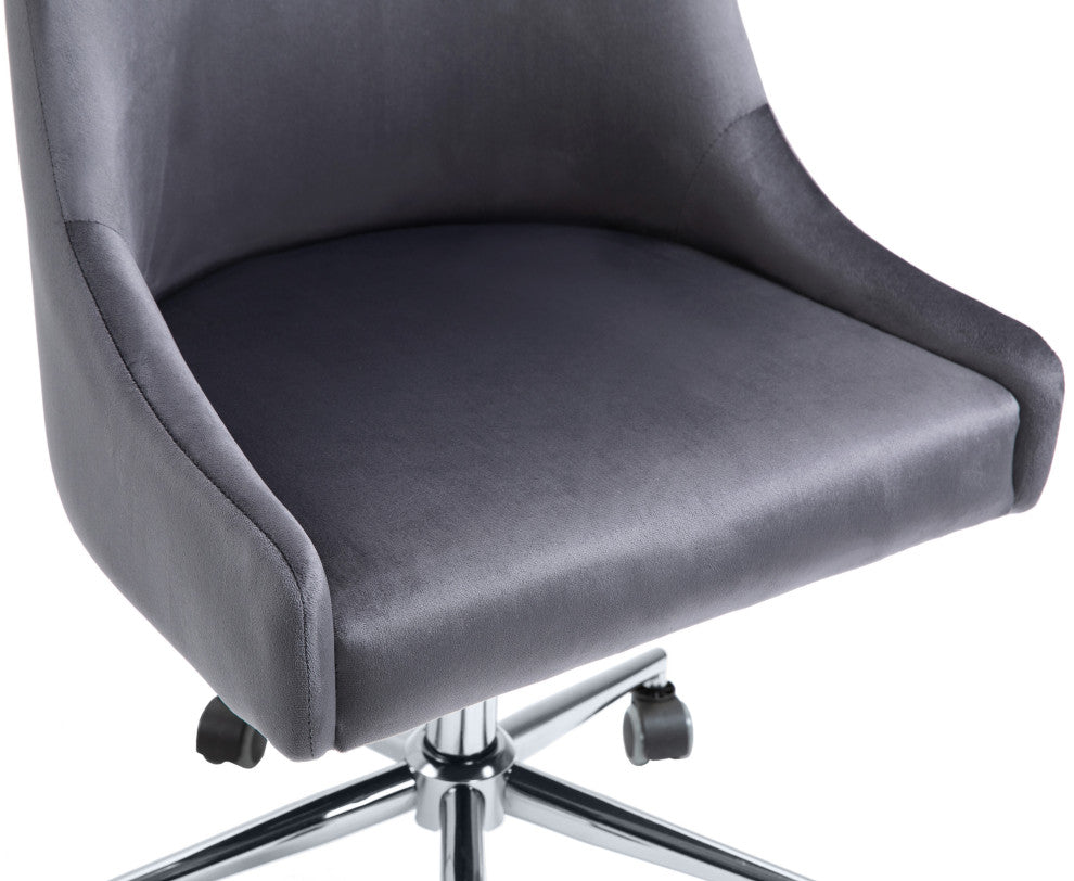 Karina Swivel and Adjustable Velvet Upholstered Office Chair, Grey, Chrome Base