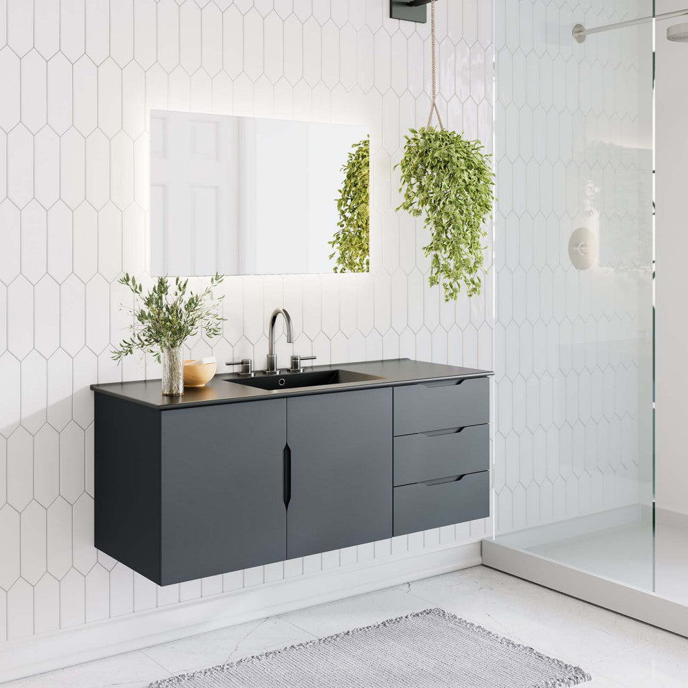 Sink Vanity Cabinet, Gray Black, Ceramic, Melamine, Modern, Hotel Bathroom