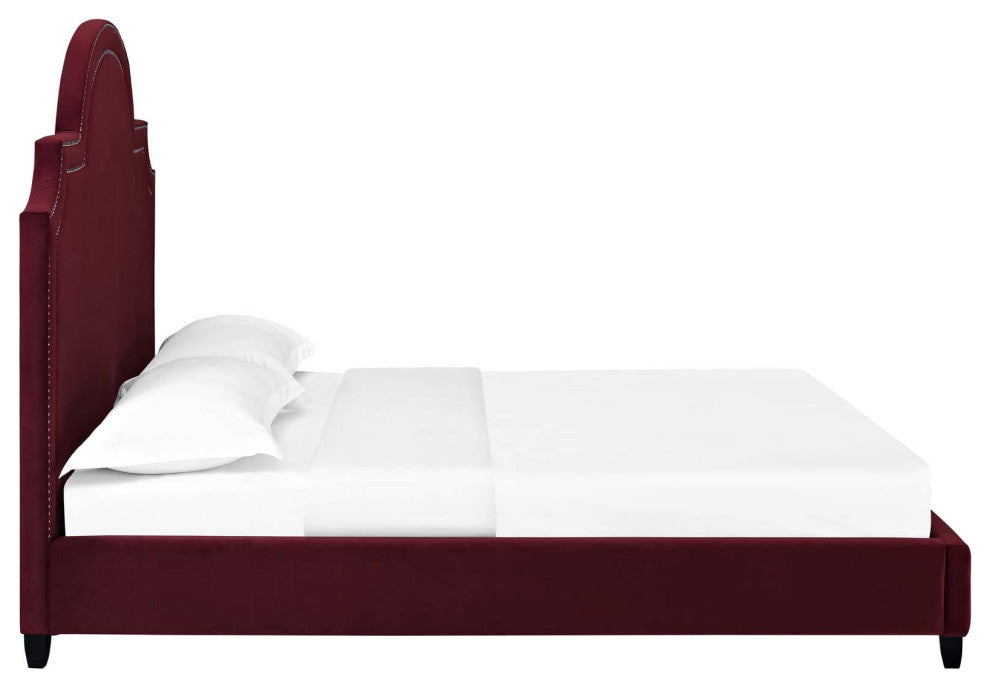 Maroon Primrose Queen Performance Velvet Platform Bed