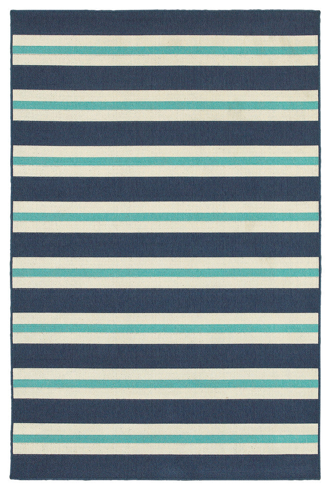 Oriental Weavers Meridian Blue/Ivory Stripe Indoor/Outdoor Rug 7'10"X10'10"