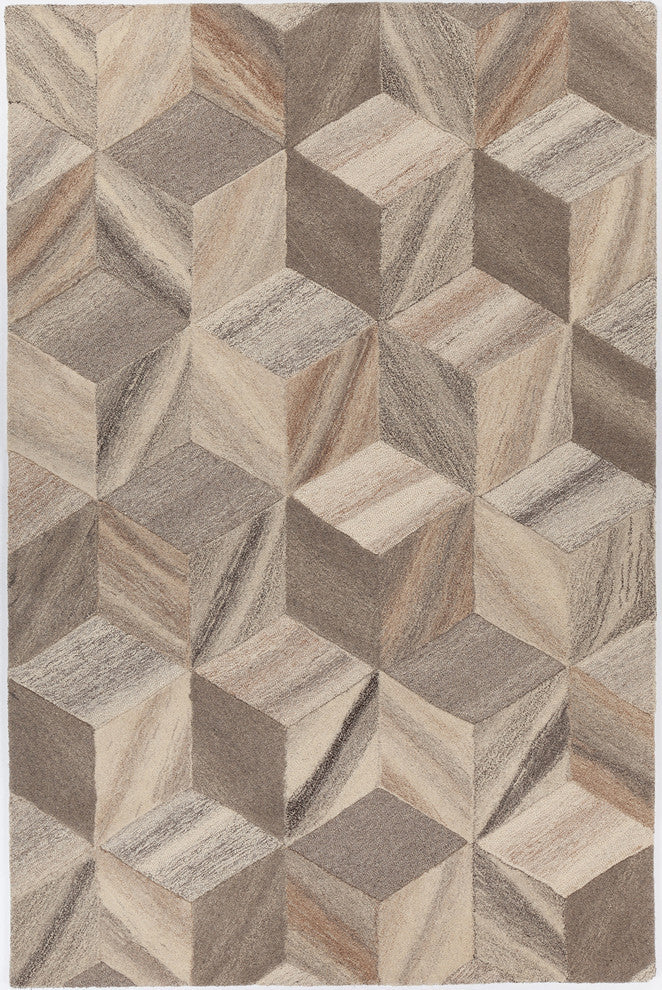 Lyril Hand-Tufted Contemporary Rug, Gray/Brown/Natural, Rectangular 5'x7'6